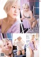 A collage of photos of a woman in lingerie posing for a picture.